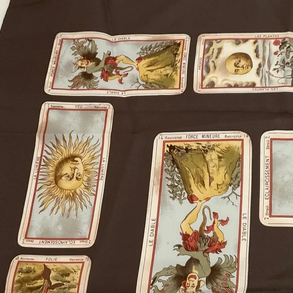 Vintage Carlisle Brown Tarot Card Silk Scarf, NWT - Picture 5 of 7